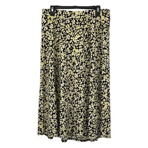 Eloquii Skirt Women 14 A-Line Midi Black Yellow Stretch Mature Work Travel Artsy